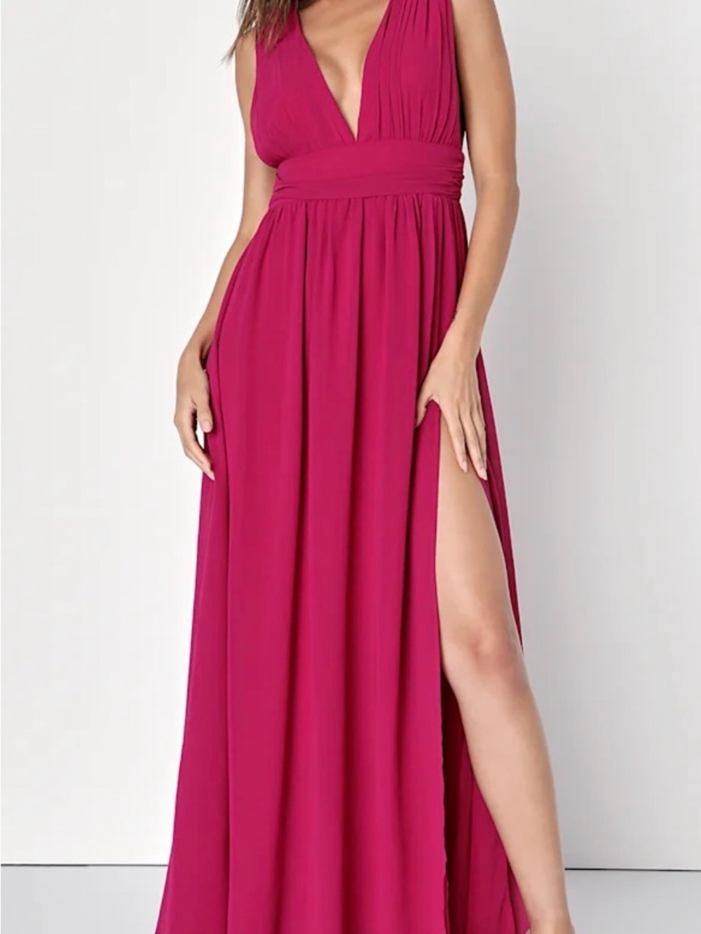NWT Elegant Magenta V-Neck Evening Gown